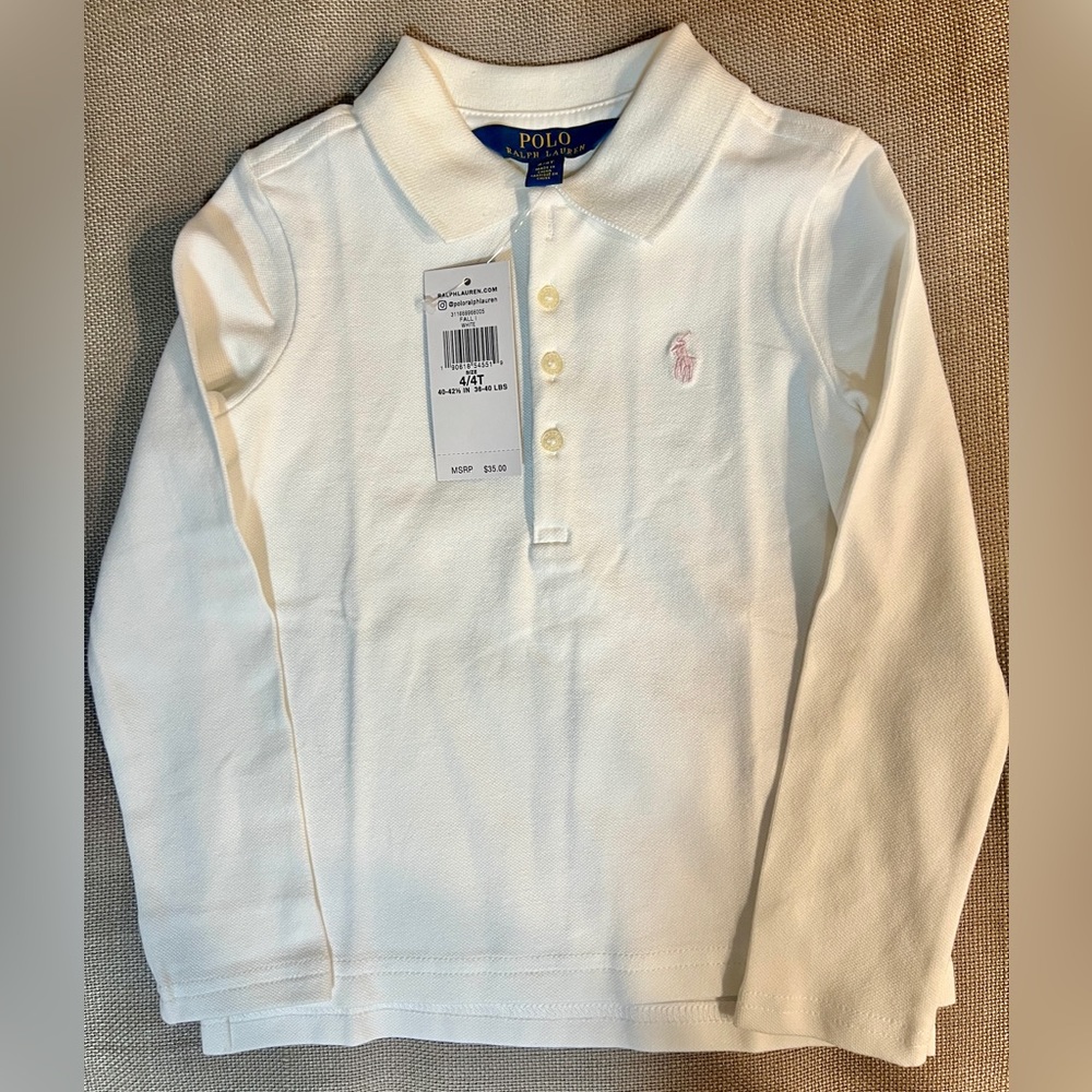 BRAND NEW Kids White Polo w/ Pink Horse Sz 4T